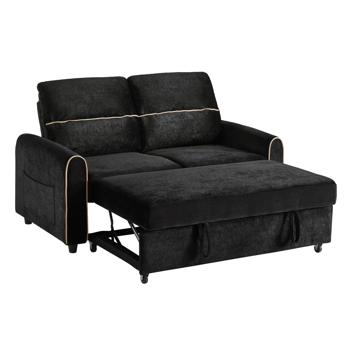 Sleeper loveseat black fabric with beige piping, pull-out bed, Unique Piece Furniture on Tampa Home & Garden Store