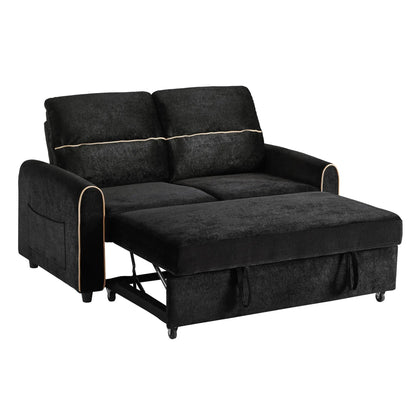 Sleeper loveseat black fabric with beige piping, pull-out bed, Unique Piece Furniture on Tampa Home & Garden Store