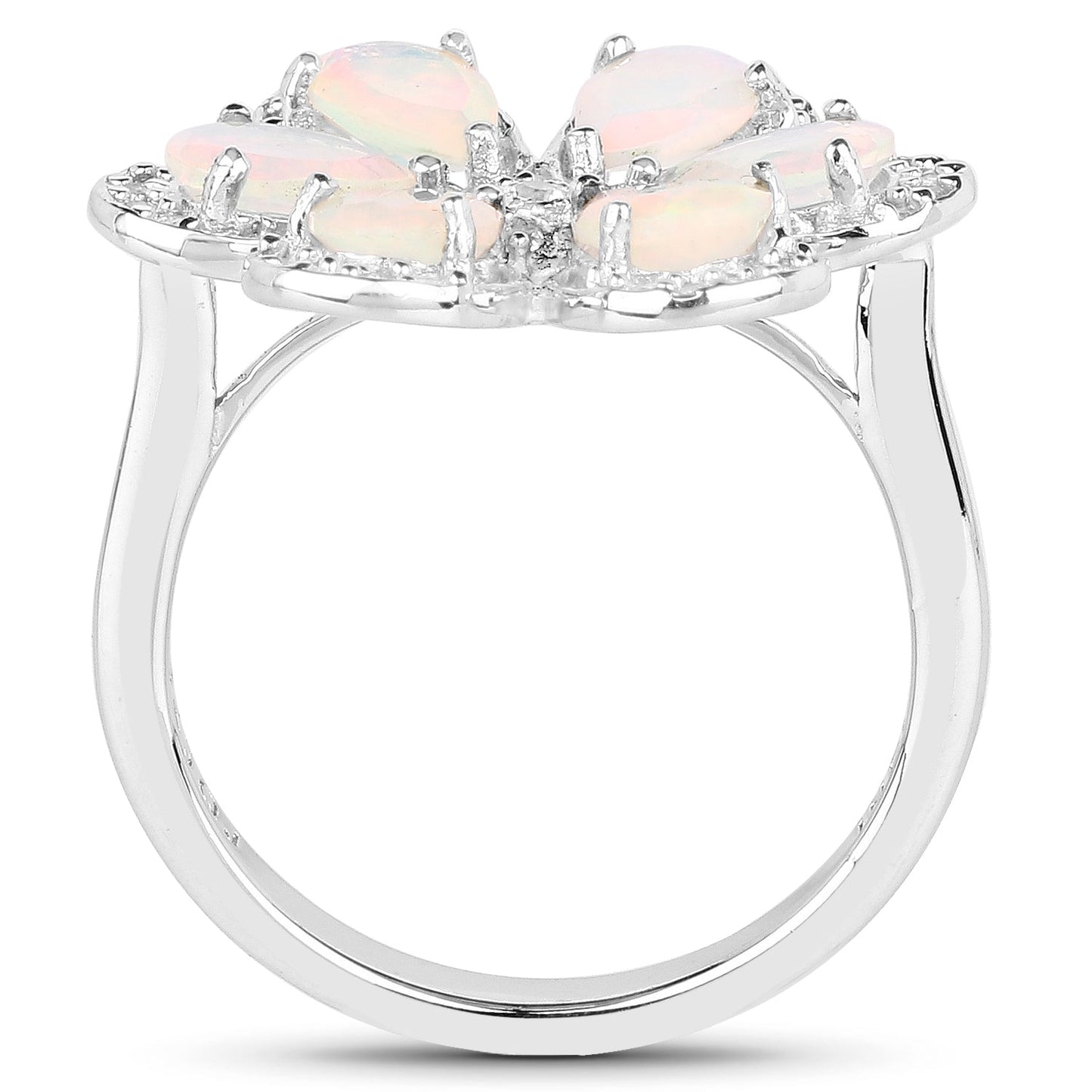 Sterling silver ring with 1.71ct Ethiopian opal and white topaz floral cluster on Tampa Home & Garden Store