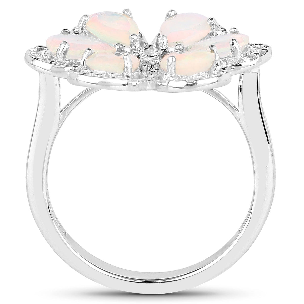 Sterling silver ring with 1.71ct Ethiopian opal and white topaz floral cluster on Tampa Home & Garden Store