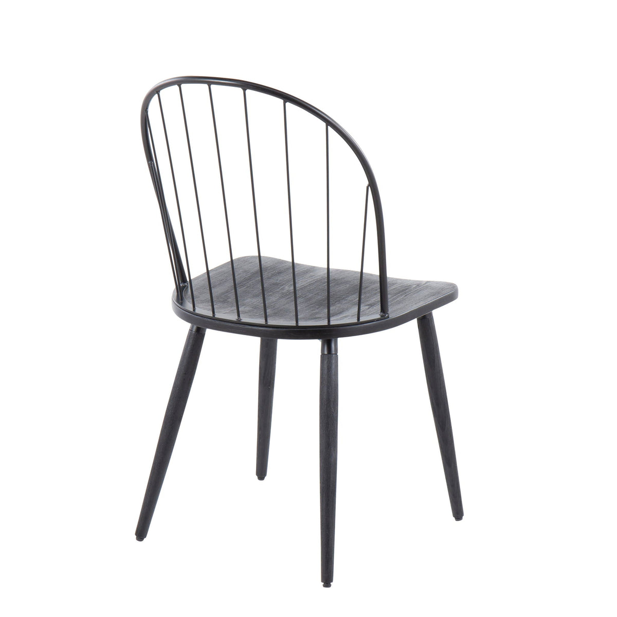 Industrial high-back armless chair with metal spindle back and dark wood seat on Tampa Home & Garden Store
