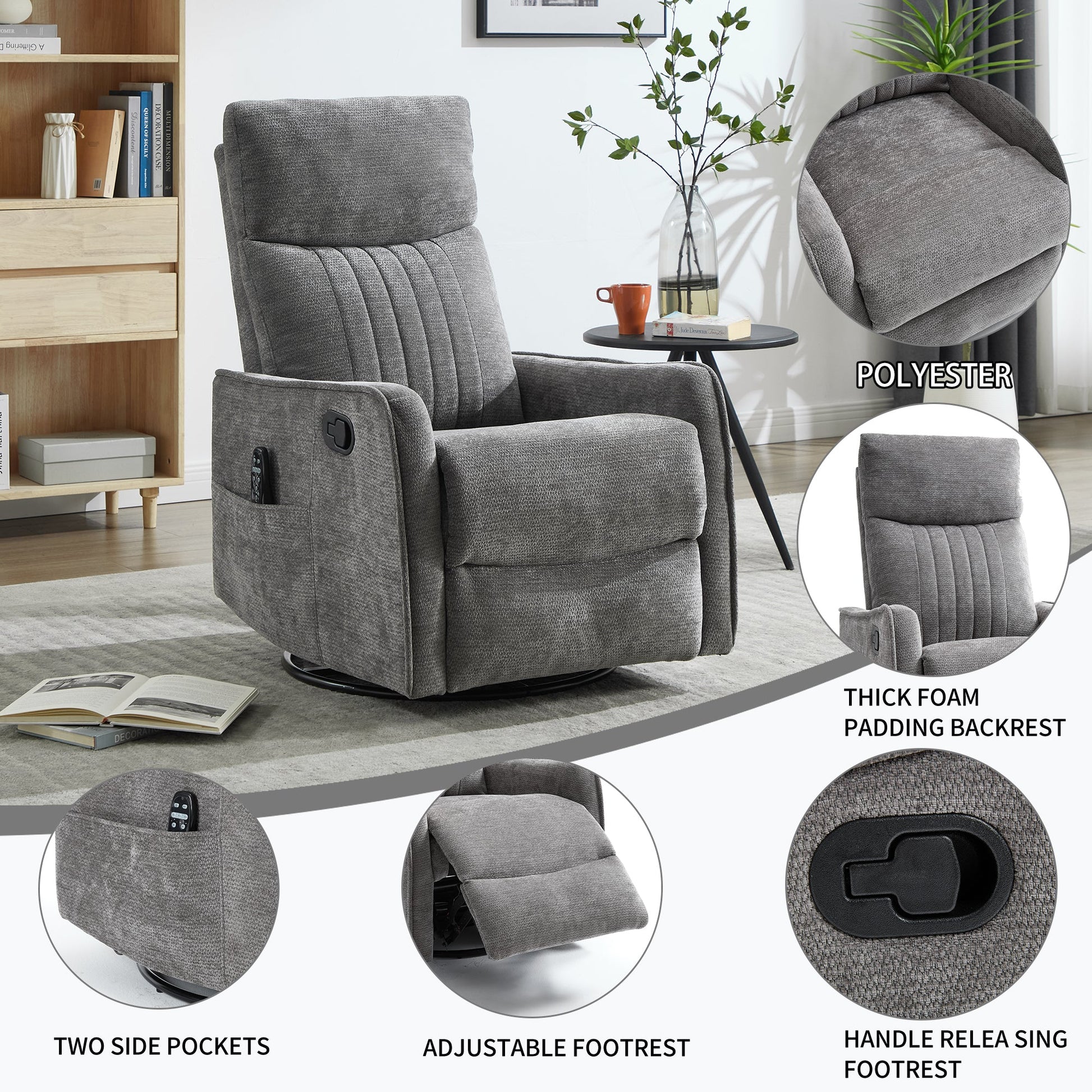 ComfortMax Dark Gray Recliner Chair by HouseOfZazla with polyester upholstery on Tampa Home & Garden Store