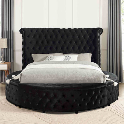 Glam Button Tufted Round Bed with Usb Storage