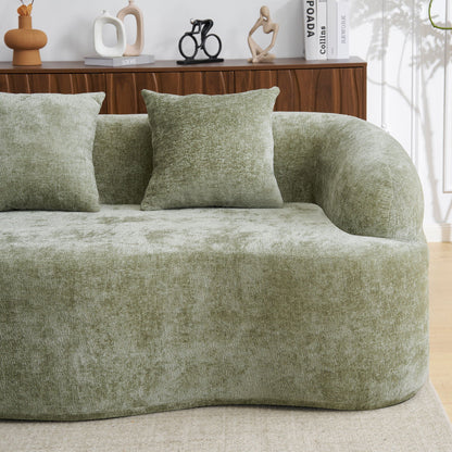 Modular L-shape sectional sofa with curved chaise in sage green textured fabric by HouseOfZazla on Tampa Home & Garden Store