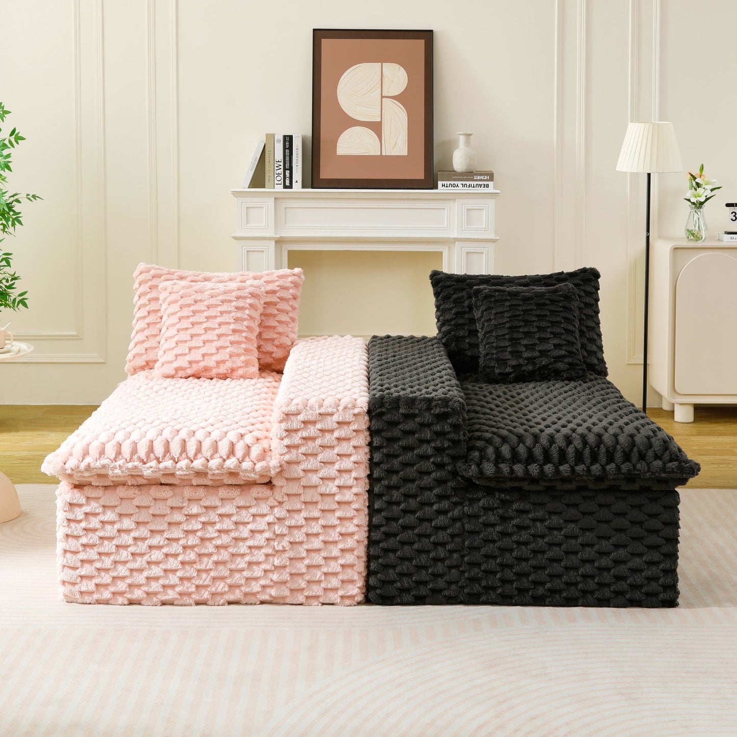 Modular Four Seater Sofa In Pink And Black