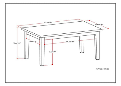 Eastwood Handcrafted Dining Table line drawing with dimensions by Unique Piece Furniture on Tampa Home & Garden Store