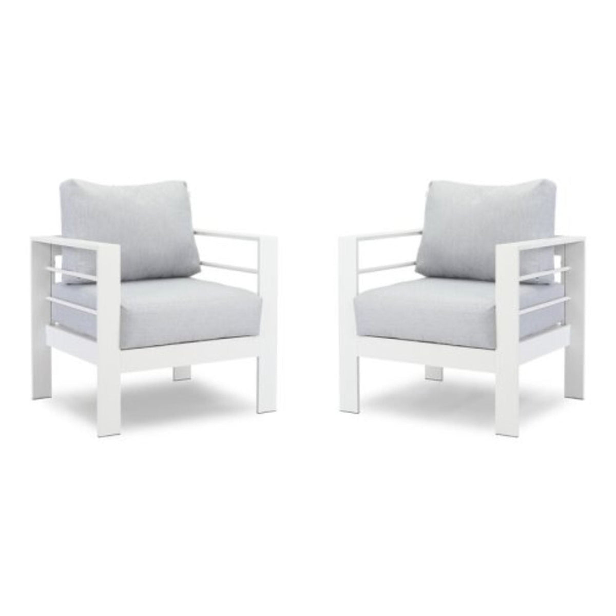 Modern all-weather patio armchairs with thick gray cushions, set of 2 on Tampa Home & Garden Store