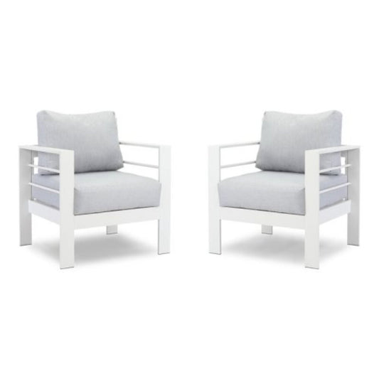Modern all-weather patio armchairs with thick gray cushions, set of 2 on Tampa Home & Garden Store