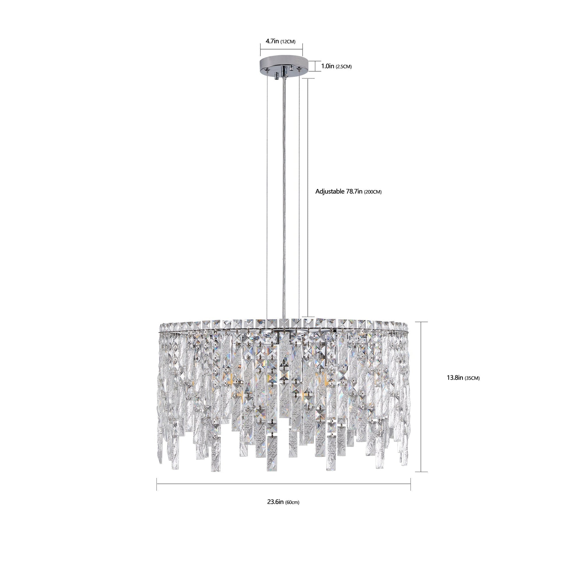 24in Luxurious Round Silver Crystal Chandelier by HouseOfZazla with crystal prisms on Tampa Home & Garden Store