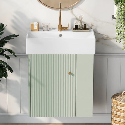 Compact Modern Floating Vanity with Ceramic Basin