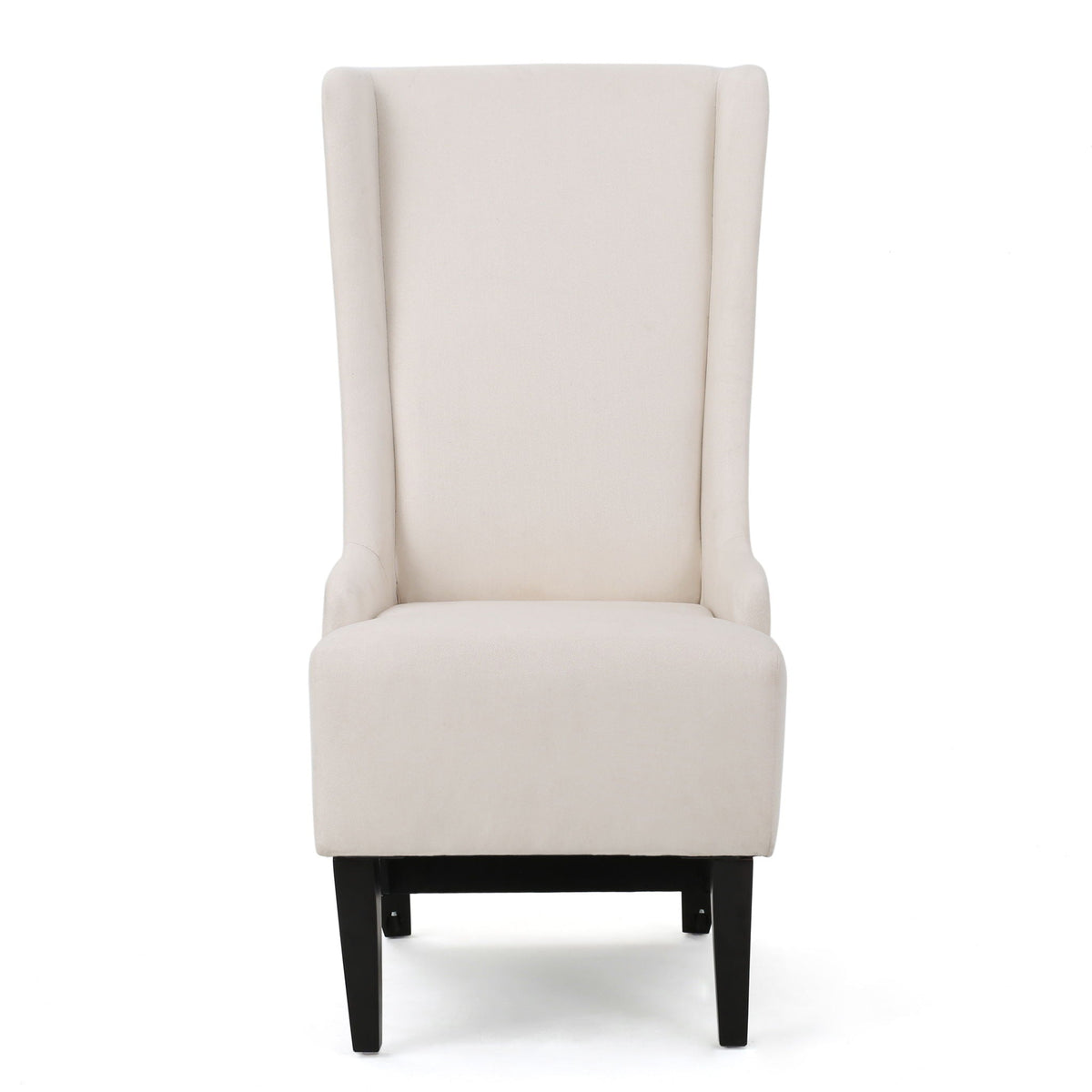 Upholstered dining chair beige with high back and dark wood legs HouseOfZazla on Tampa Home & Garden Store