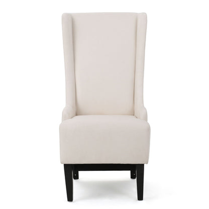 Upholstered dining chair beige with high back and dark wood legs HouseOfZazla on Tampa Home & Garden Store