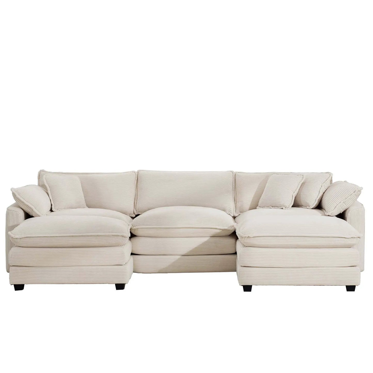 Modern oversized modular cushion sofa with ottoman, 3-piece beige ribbed upholstery set on Tampa Home & Garden Store