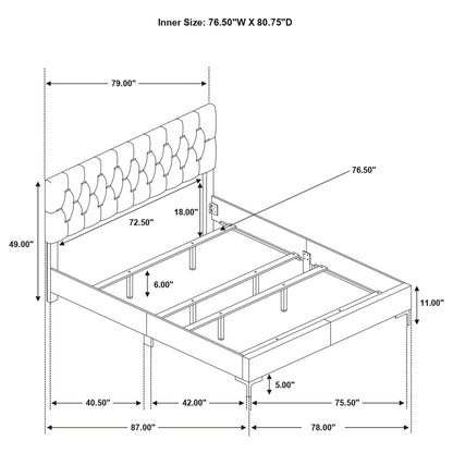 James - Panel Bed, tufted upholstered headboard, HouseOfZazla, schematic 76.5W x 80.75D on Tampa Home & Garden Store