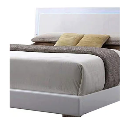 Lorimar White Faux Leather Panel Bed with white upholstered headboard low-profile frame on Tampa Home & Garden Store