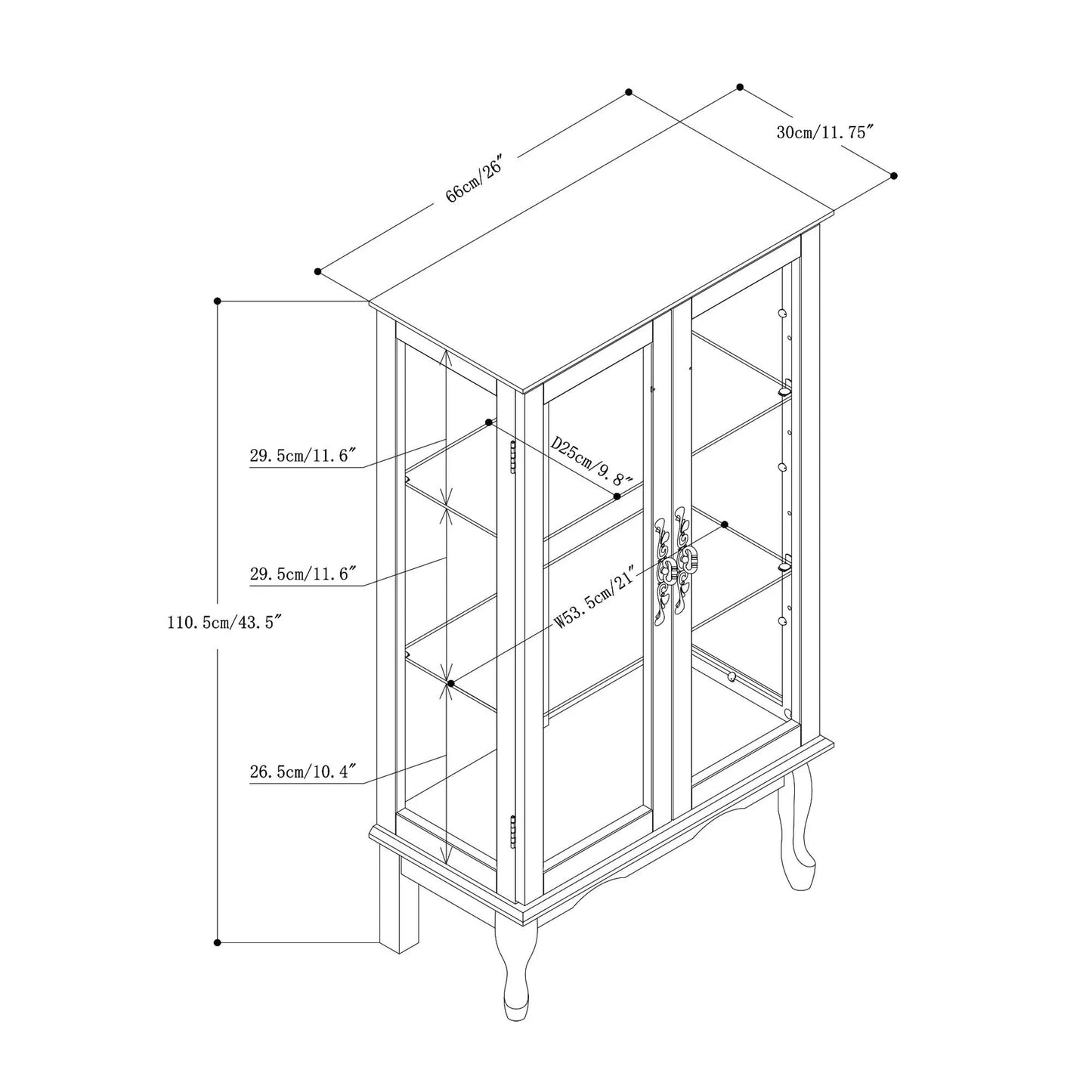 Curio cabinet with tempered glass doors, mirrored back, 3-tier adjustable shelves, lighted on Tampa Home & Garden Store