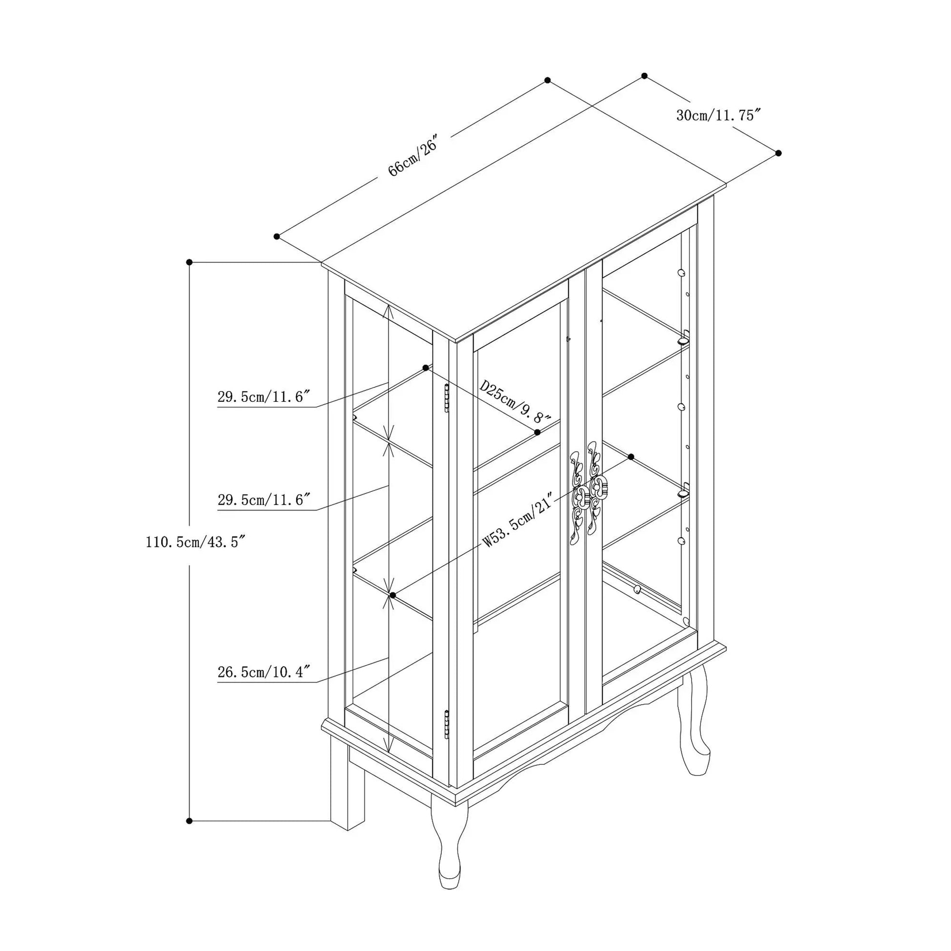 Curio cabinet with tempered glass doors, mirrored back, 3-tier adjustable shelves, lighted on Tampa Home & Garden Store