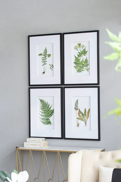 Botanical and Fern Wall Art Set of 4 White Black