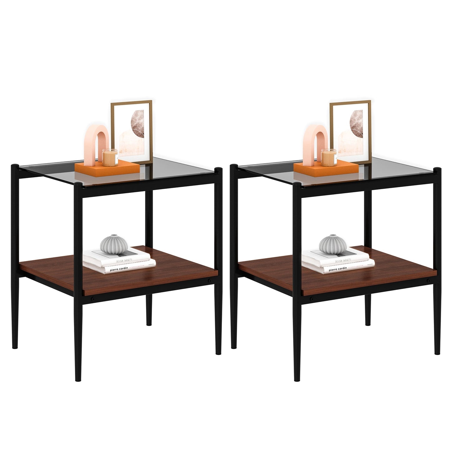Set of 2 rectangle end tables with gray glass tops and black metal frames by HouseOfZazla on Tampa Home & Garden Store