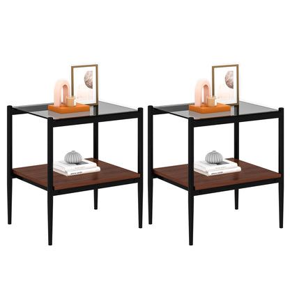 Set of 2 rectangle end tables with gray glass tops and black metal frames by HouseOfZazla on Tampa Home & Garden Store