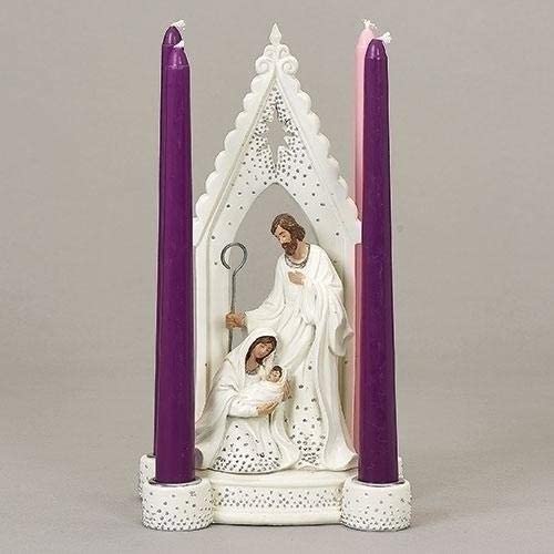 Porte-bougie de l'Avent Sainte Famille à pois argentés