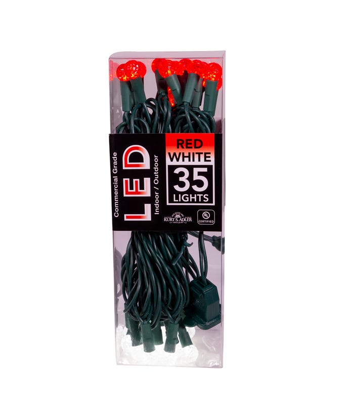 Ensemble de 35 lumières LED rouges et blanches G12 avec fil vert givré