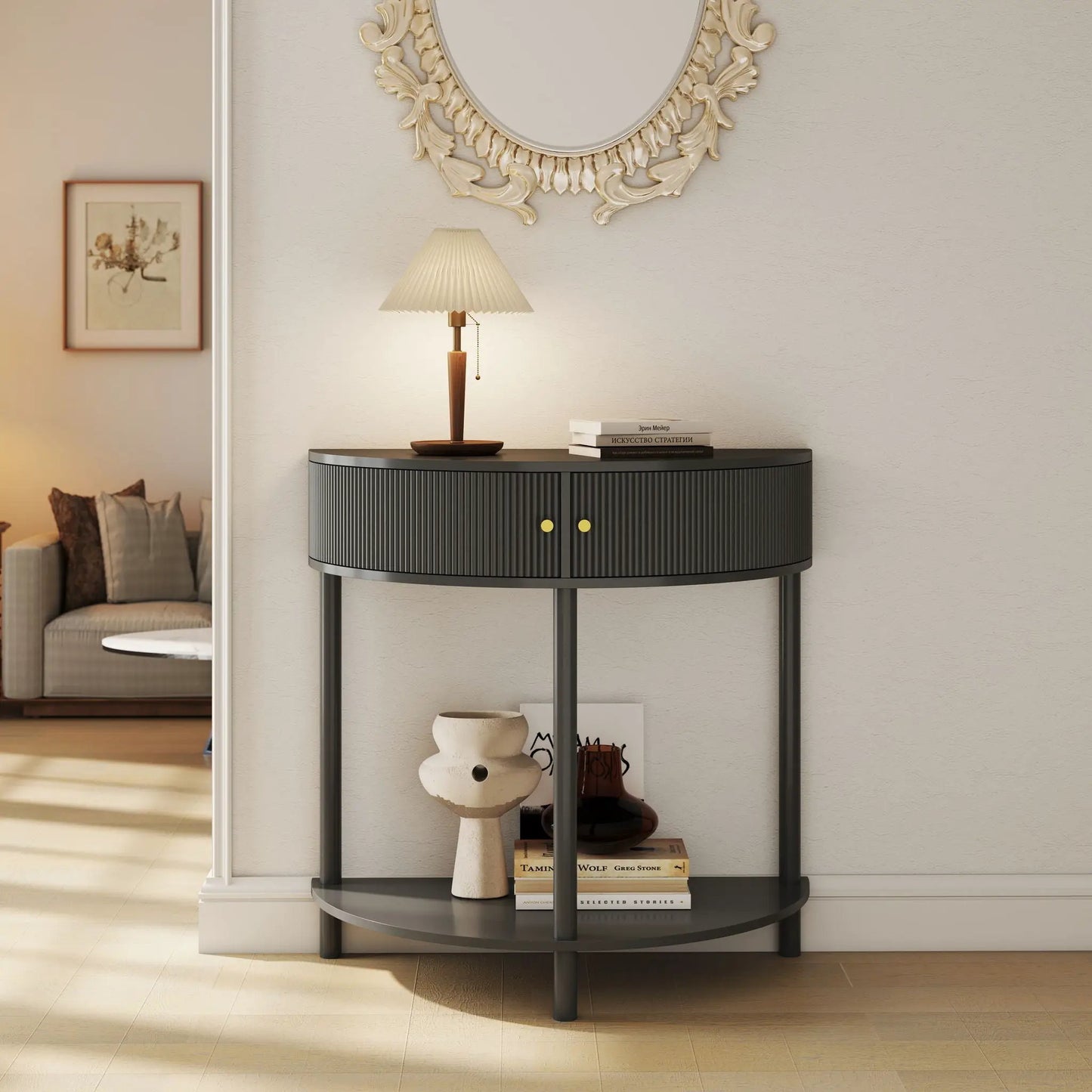 Demi Lune Console Table with 2 Storage Drawers