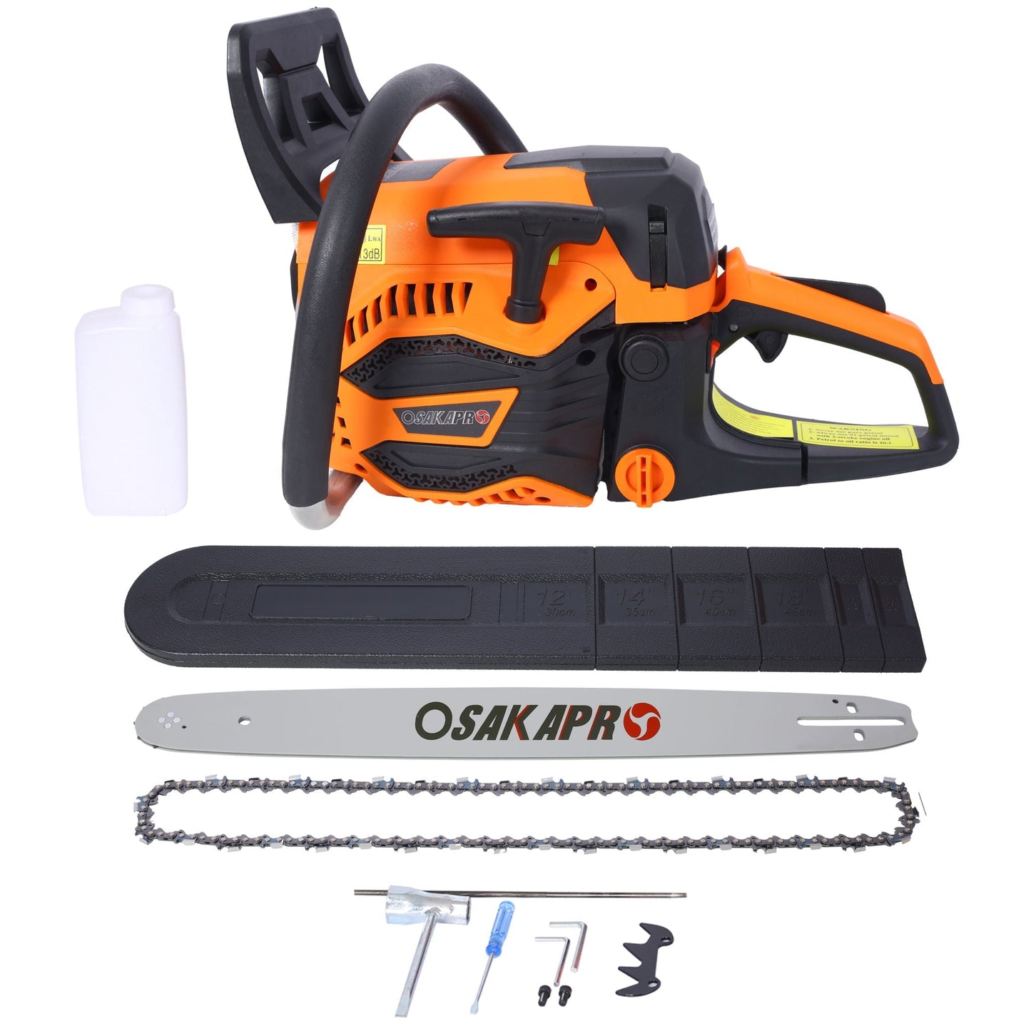 Gas powered chainsaw 62cc 22in orange and black HouseOfZazla with OSKAPRO bar and accessories on Tampa Home & Garden Store