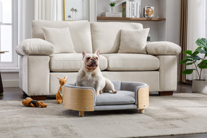 Scandinavian style elevated dog bed with light grey velvet cushion mid size by HouseOfZazla on Tampa Home & Garden Store