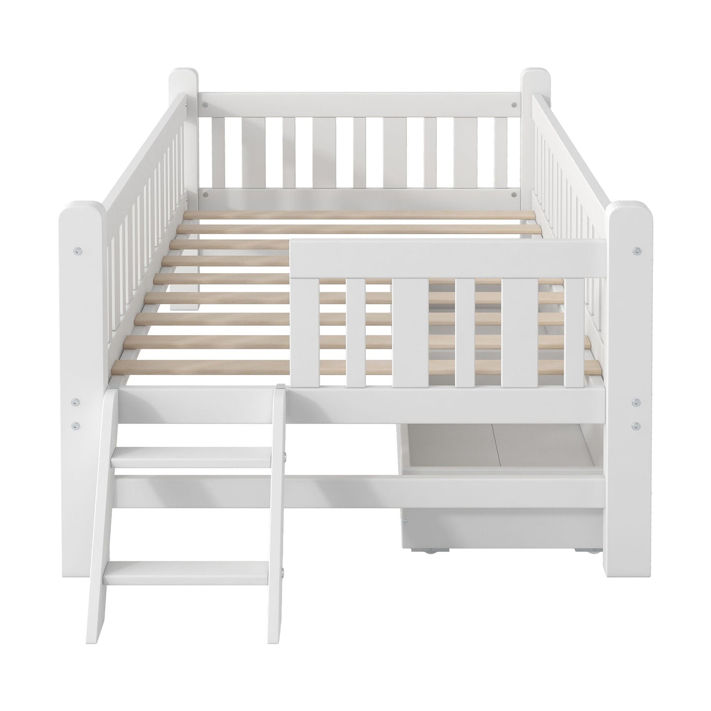 Platform bed with guardrail and 2 drawers, white finish, storage bed by HouseOfZazla on Tampa Home & Garden Store