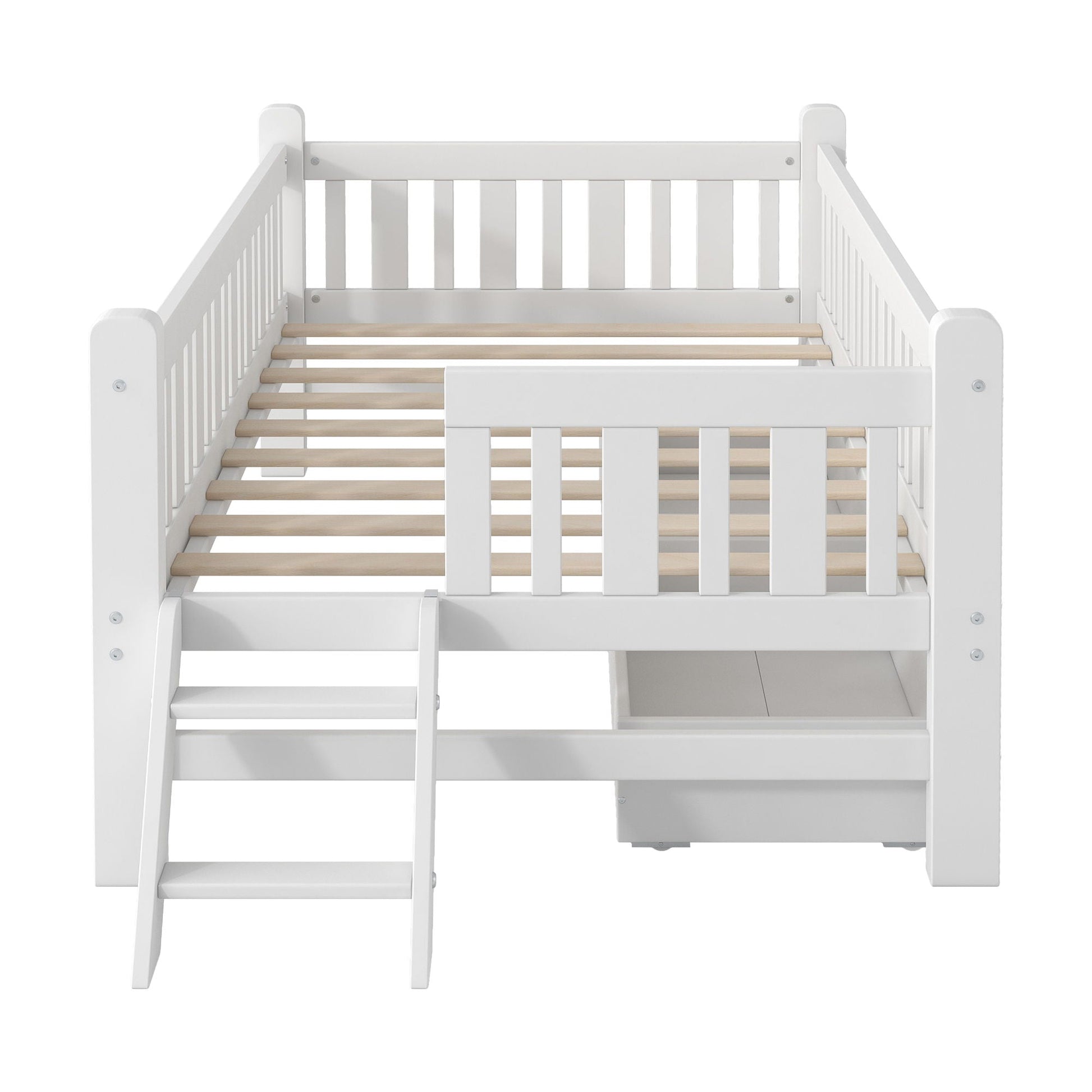 Platform bed with guardrail and 2 drawers, white finish, storage bed by HouseOfZazla on Tampa Home & Garden Store