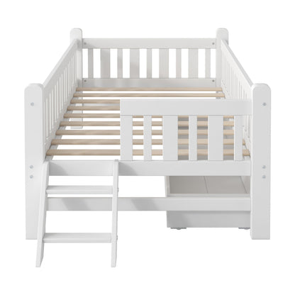 Platform bed with guardrail and 2 drawers, white finish, storage bed by HouseOfZazla on Tampa Home & Garden Store