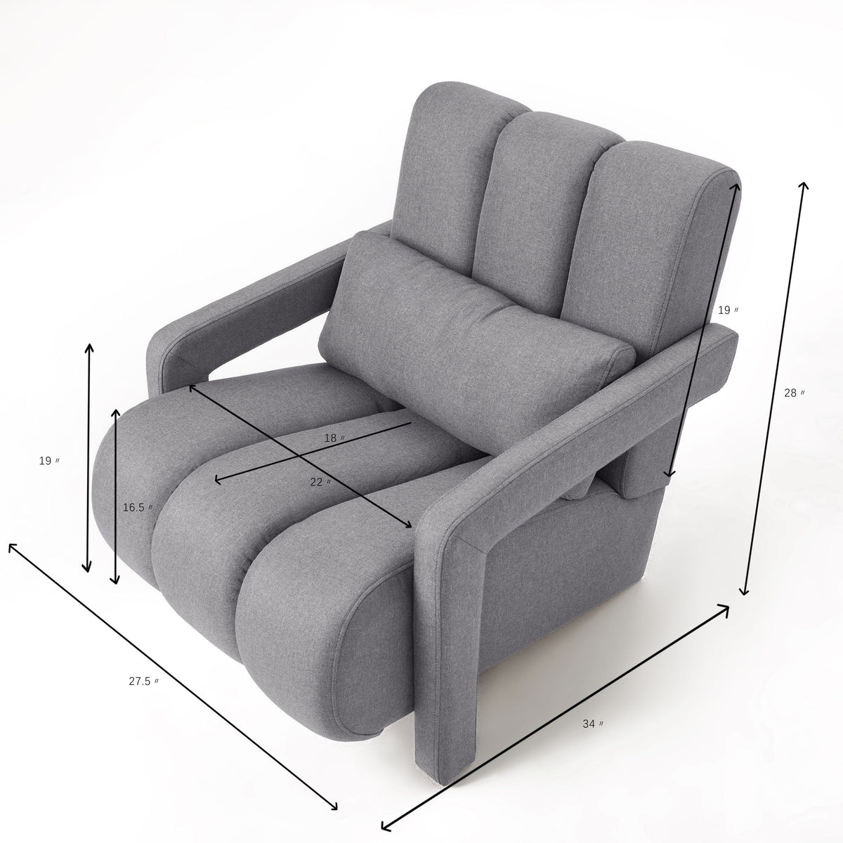 Modern upholstered accent chair with pillow in grey fabric HouseOfZazla armchair on Tampa Home & Garden Store