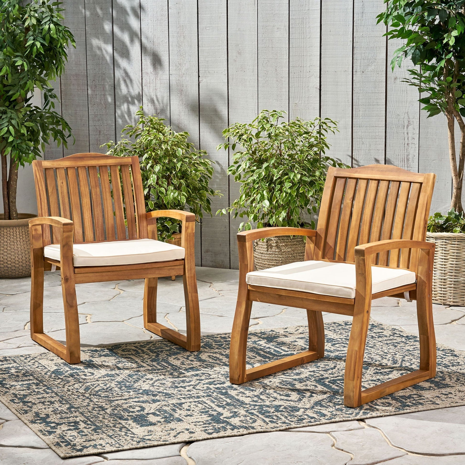 Della Wood Armchair Set of 2, cream cushions, outdoor dining chairs by HouseOfZazla on Tampa Home & Garden Store