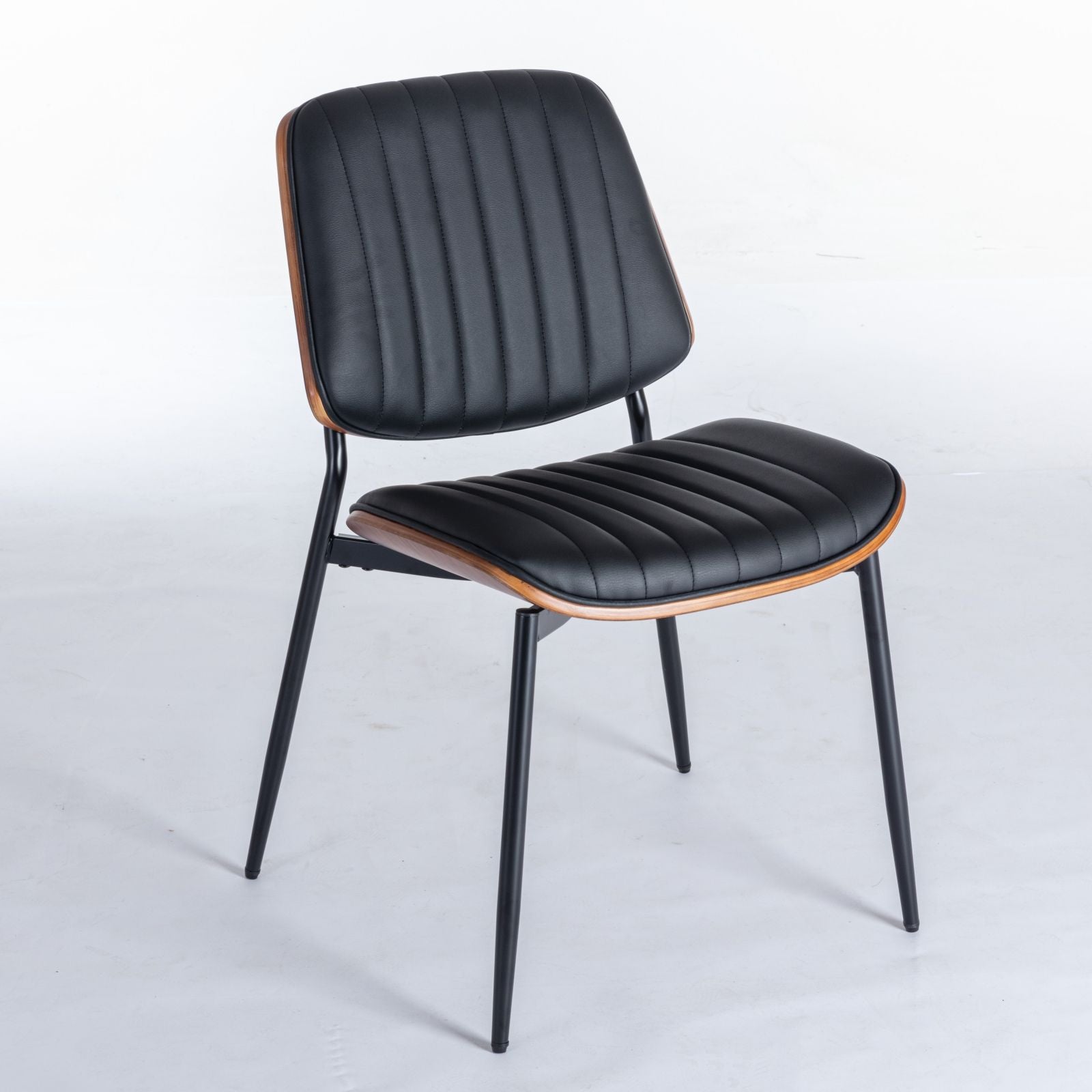 Dining chairs set of 2 with black upholstered seats and backs, walnut trim back, metal legs on Tampa Home & Garden Store