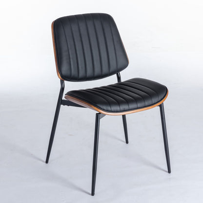 Dining chairs set of 2 with black upholstered seats and backs, walnut trim back, metal legs on Tampa Home & Garden Store