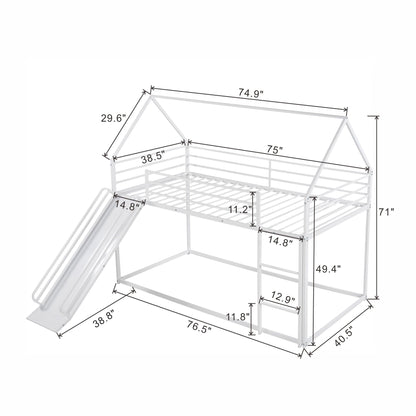 Twin over twin bunk bed with ladder and slide, white metal frame HouseOfZazla on Tampa Home & Garden Store
