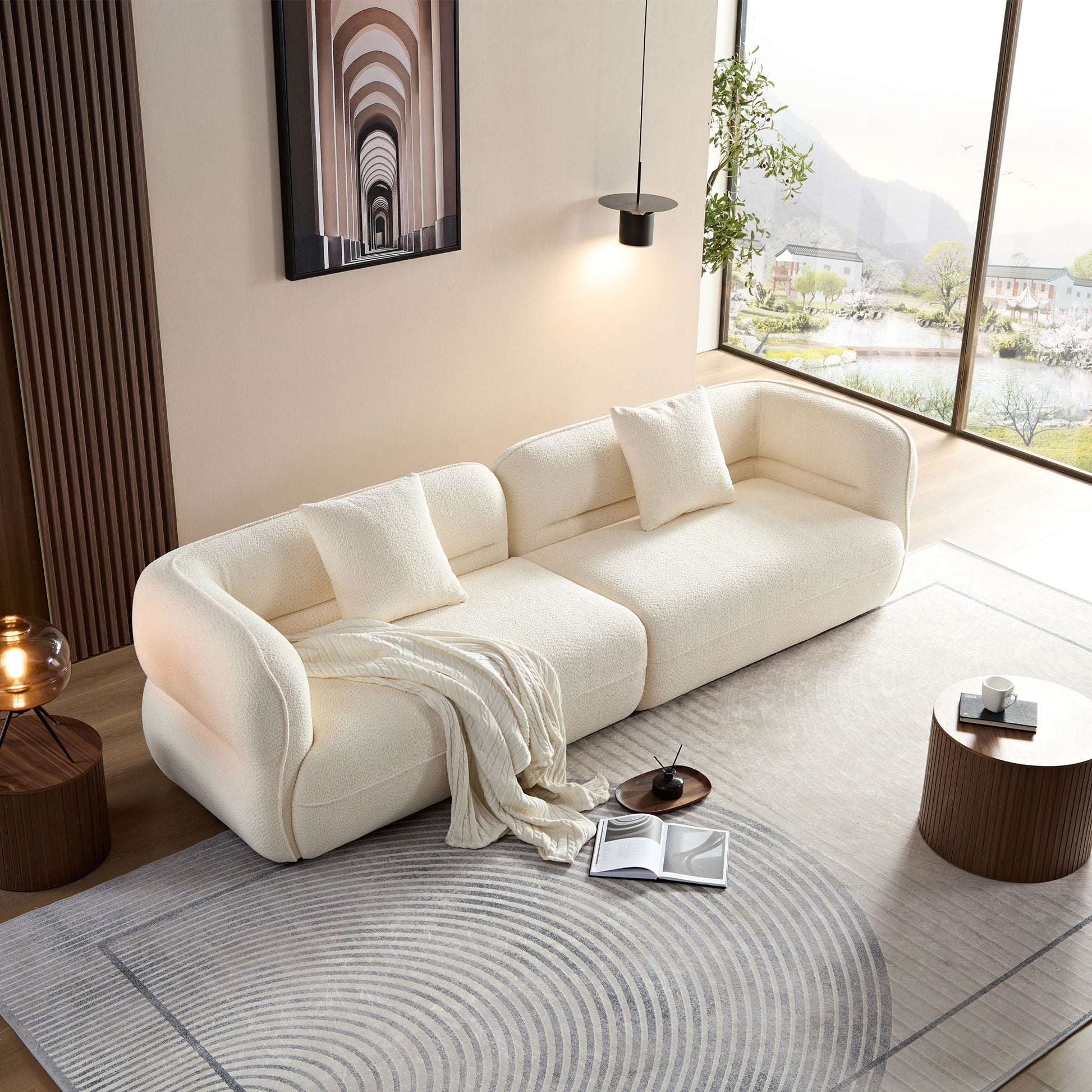 Sectional sofa by HouseOfZazla in cream durable fabric with solid wood frame on Tampa Home & Garden Store