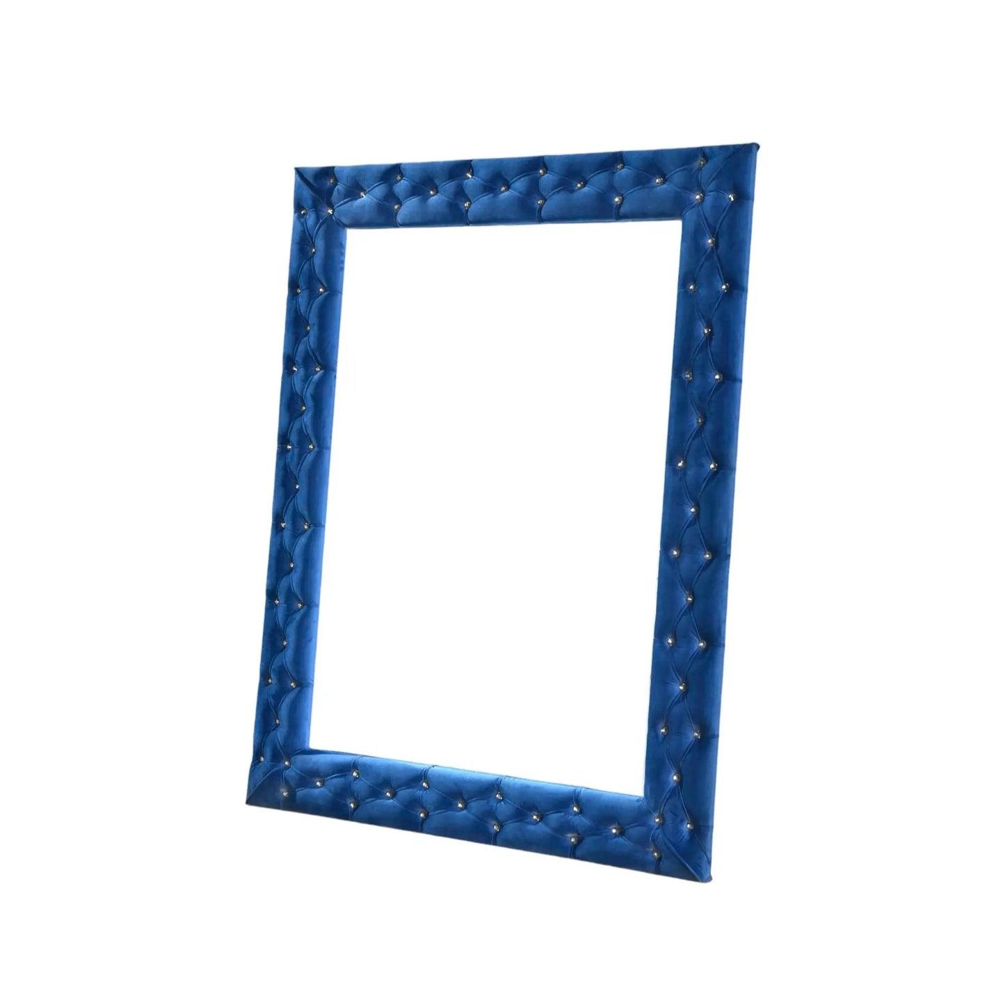 Dante floor mirror by Unique Piece Furniture, blue tufted velvet frame with nailhead trim on Tampa Home & Garden Store