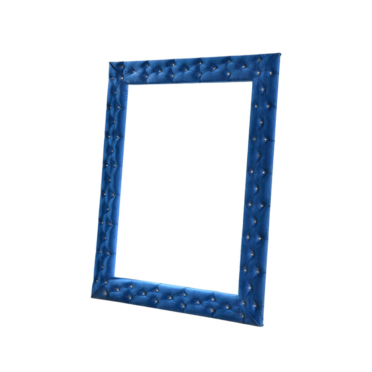 Blue velvet floor mirror with crystal tufted trim by HouseOfZazla Dante Collection on Tampa Home & Garden Store