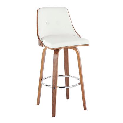Mid-Century swivel barstool by HouseOfZazla, white faux leather seat, wood frame, chrome footrest on Tampa Home & Garden Store