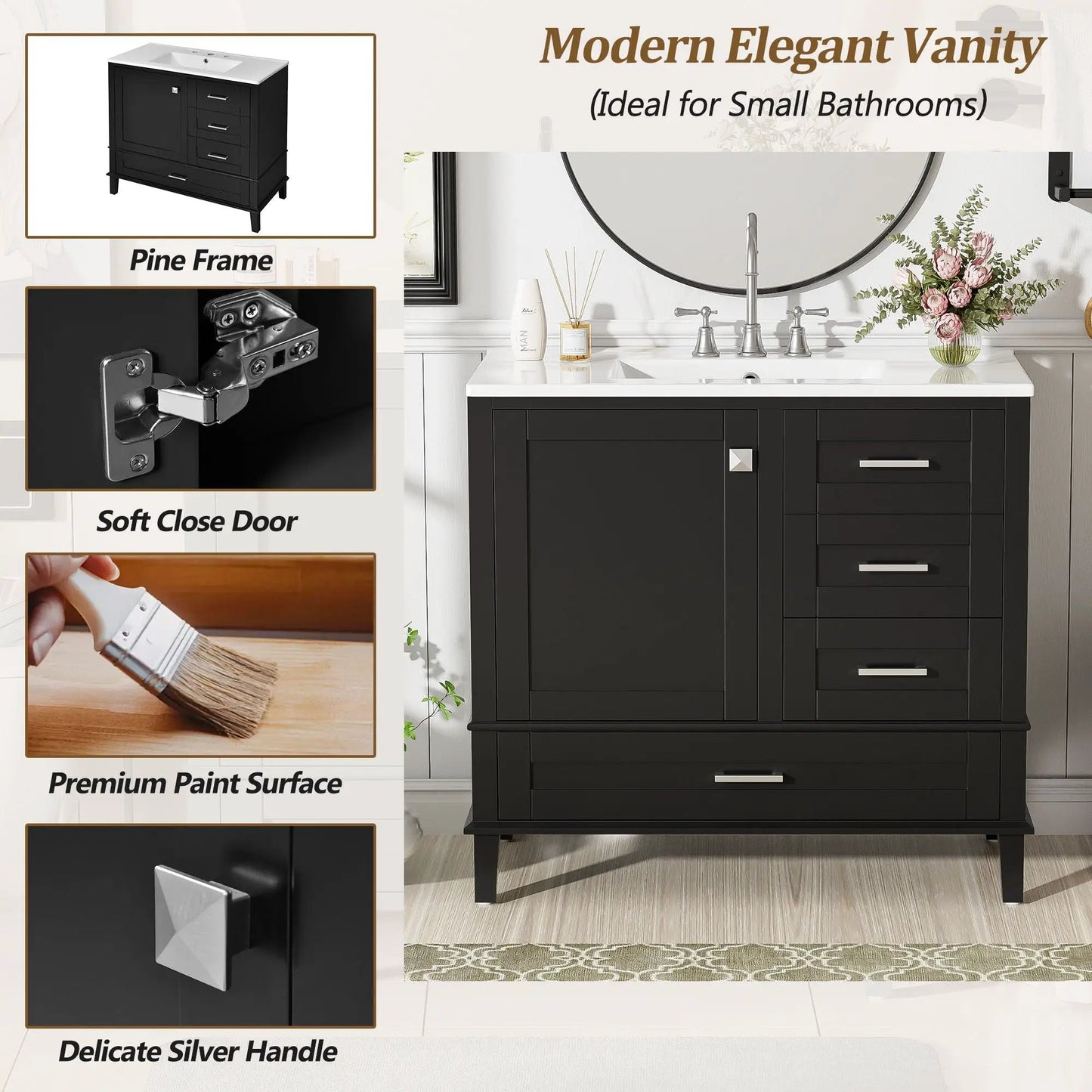 Bathroom Vanity With Sink Solid Wood Cabinet