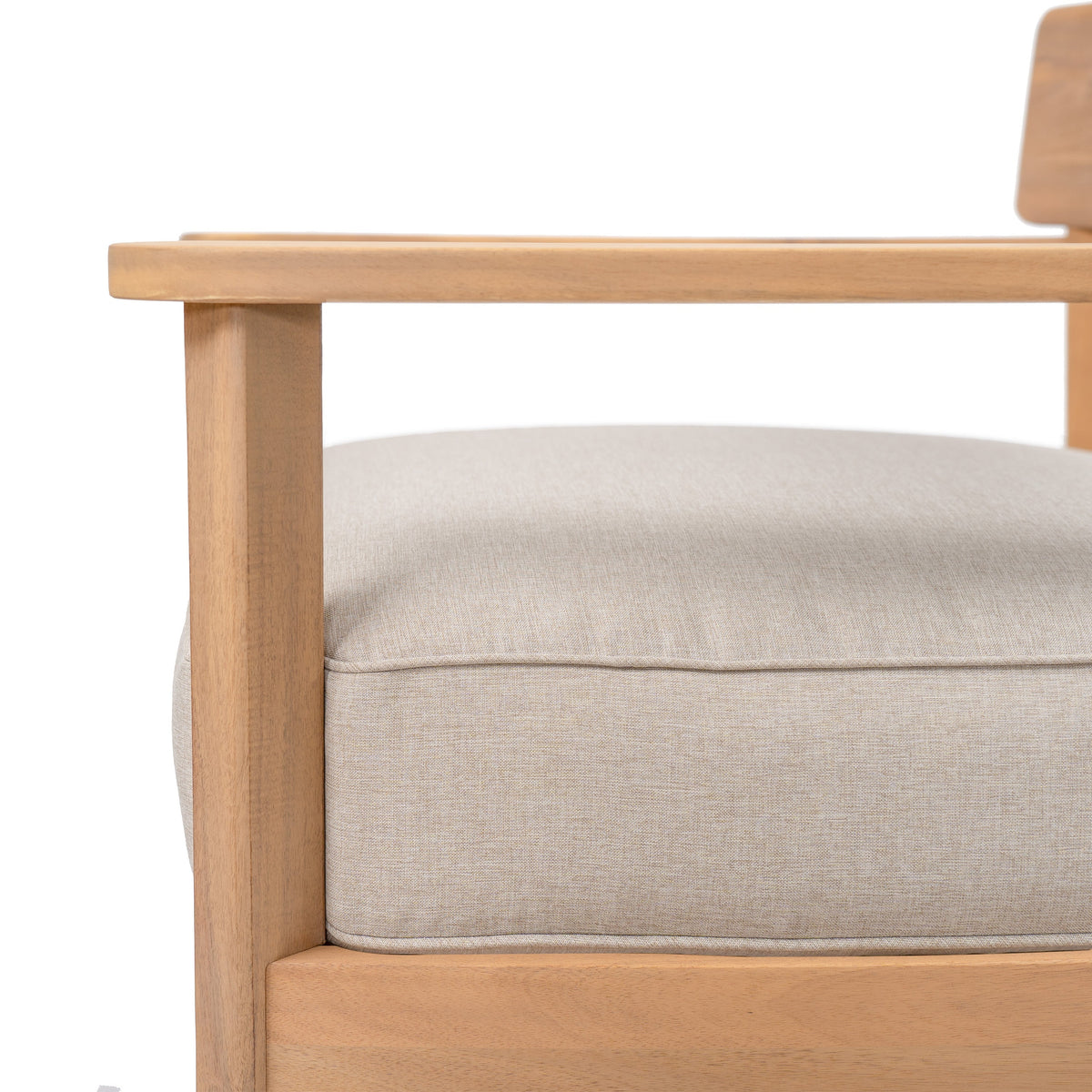 Mallorca Acacia Wood Club Chair with Seat Cushion, natural wood frame and beige cushion on Tampa Home & Garden Store