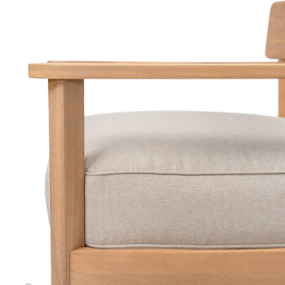 Mallorca Acacia Wood Club Chair with Seat Cushion, natural wood frame and beige cushion on Tampa Home & Garden Store