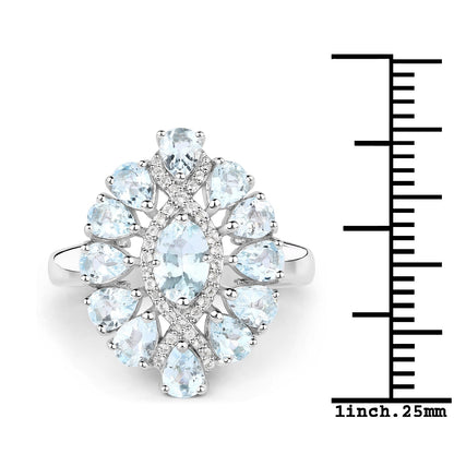 Ring 1.89ct genuine aquamarine and white topaz in sterling silver halo design by Bids.com on Tampa Home & Garden Store