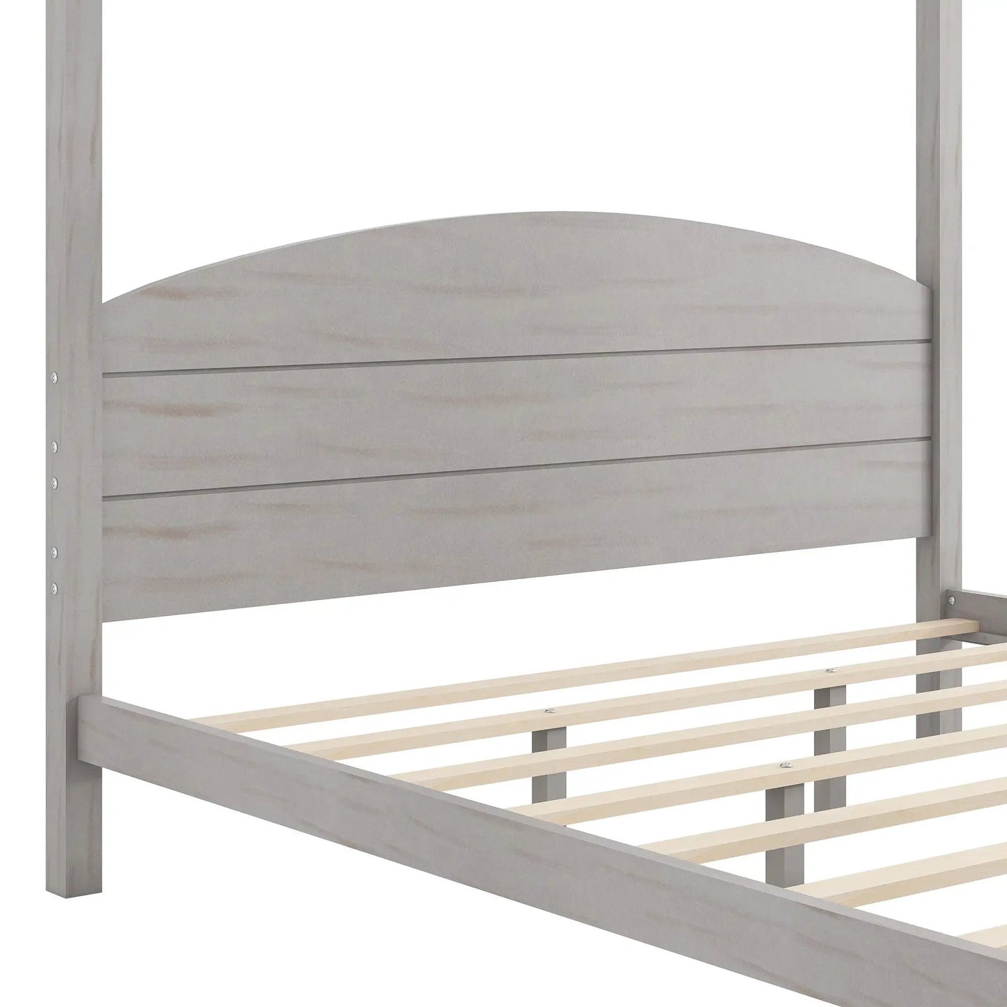 Anopy Platform Bed with Headboard and Support Legs, light gray wood, slatted base on Tampa Home & Garden Store