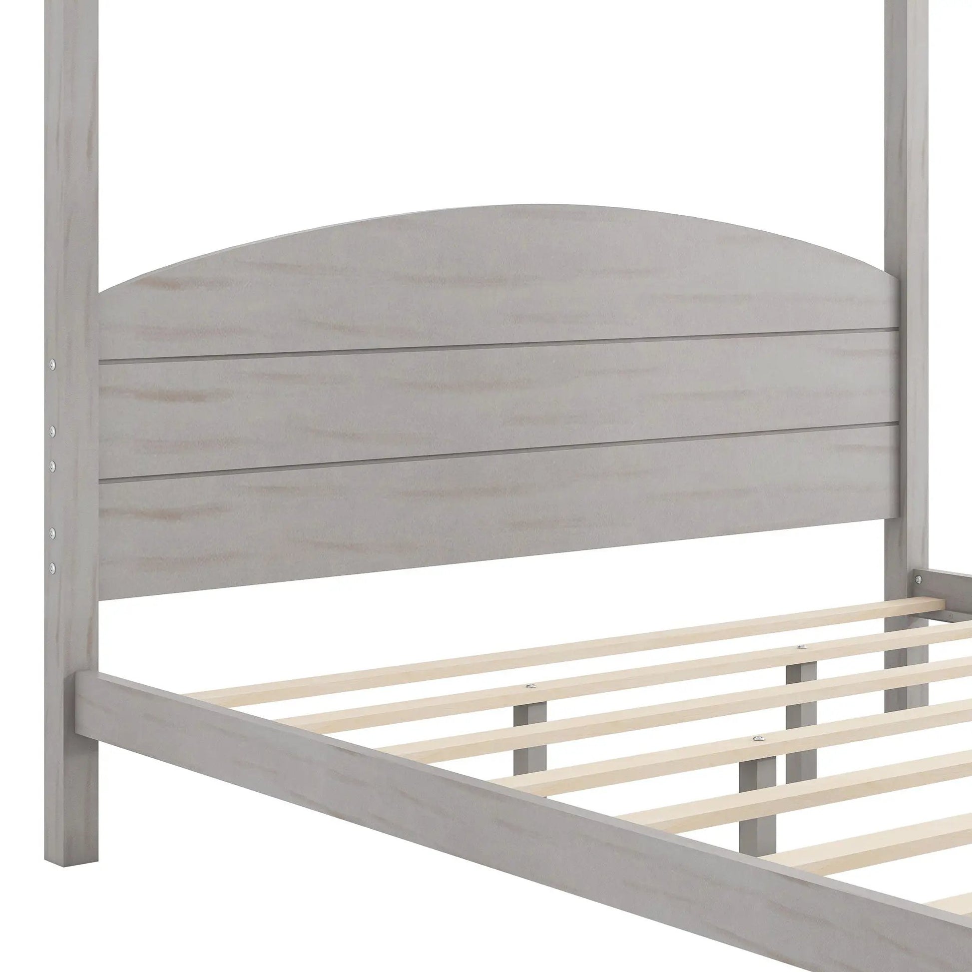 Anopy Platform Bed with Headboard and Support Legs, light gray wood, slatted base on Tampa Home & Garden Store