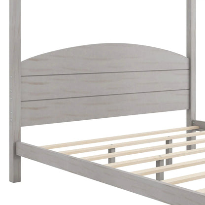 Anopy Platform Bed with Headboard and Support Legs, light gray wood, slatted base on Tampa Home & Garden Store
