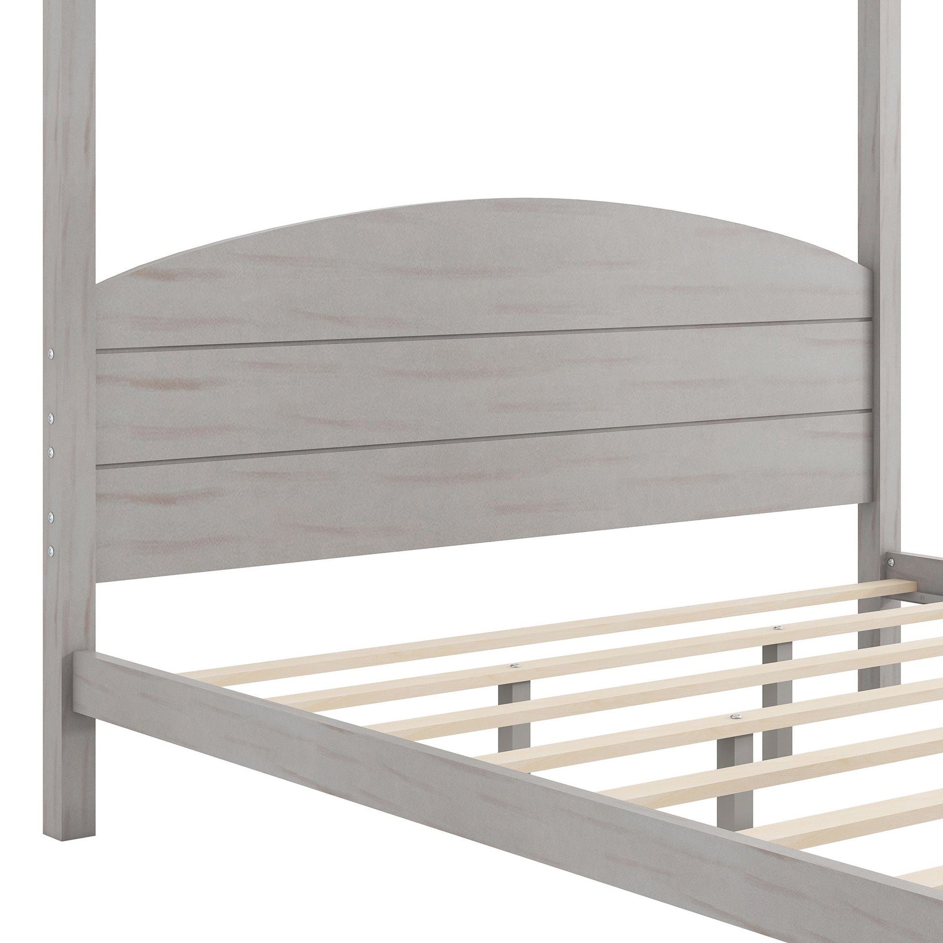 Canopy platform bed with headboard and support legs in light gray wood by HouseOfZazla on Tampa Home & Garden Store