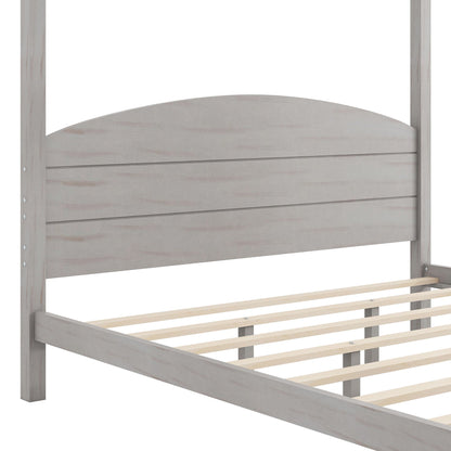 Canopy platform bed with headboard and support legs in light gray wood by HouseOfZazla on Tampa Home & Garden Store